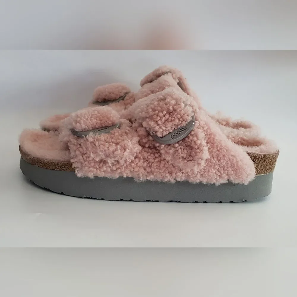 NWT Birkenstock Papillio Big Buckle Teddy Crystal Rose